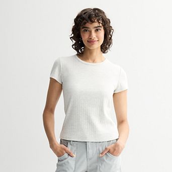 Juniors' Pink Republic Solid Ribbed Short-Sleeve Tee