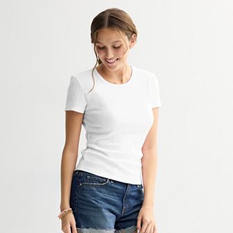 Juniors' Pink Republic Solid Ribbed Short-Sleeve Tee