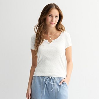 Juniors' Pink Republic Short-Sleeve Henley Tee