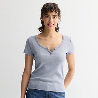 Juniors' Pink Republic Short-Sleeve Henley Tee