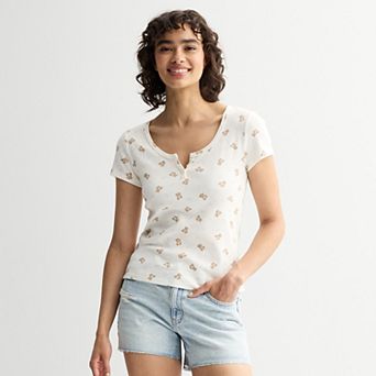 Juniors' Pink Republic Short-Sleeve Henley Tee