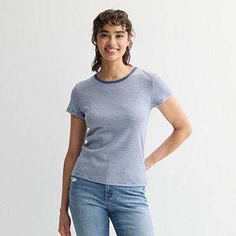 Juniors' Pink Republic Short Sleeve Striped Crew Tee