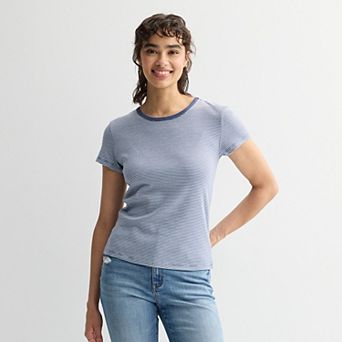 Juniors' Pink Republic Short Sleeve Striped Crew Tee