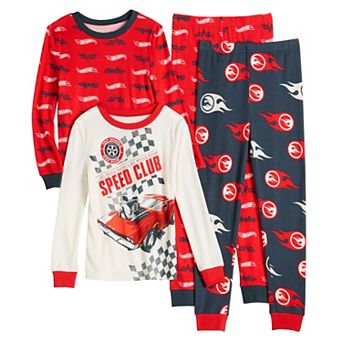 Boys 4-10 Hot Wheels Snug Fit "Speed Club" 4 pc Long Sleeve Pajama Top & Pajama Bottoms Set