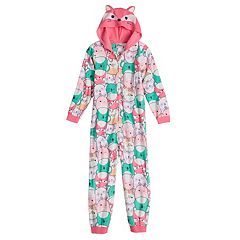 Boys Flannel Pajamas Hooded Romper - Cat Ear Onesie Sleepwear With Zip Front 5-14 Years