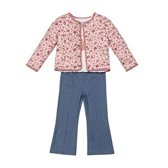 Baby & Toddler Girl Little Lass 3 pc Floral Jacket, Long Sleeve Top & Denim Pants Set