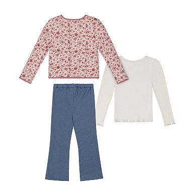 Baby & Toddler Girl Little Lass 3-pc. Floral Jacket, Long Sleeve Top & Denim Pants Set