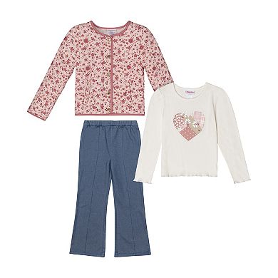 Baby & Toddler Girl Little Lass 3-pc. Floral Jacket, Long Sleeve Top & Denim Pants Set