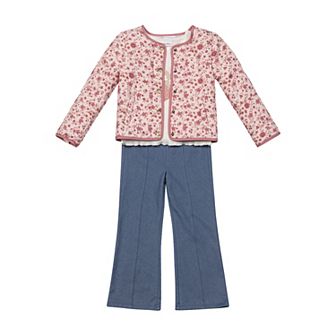 Girls 4-6x Little Lass 3 pc Floral Jacket, Long Sleeve Tee & Denim Pants Set