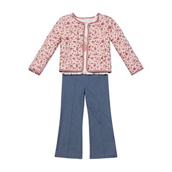 Girls 4-6x Little Lass 3 pc Floral Jacket, Long Sleeve Tee & Denim Pants Set