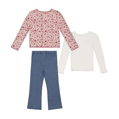 Girls 4-6x Little Lass 3-pc. Floral Jacket, Long Sleeve Tee & Denim Pants Set