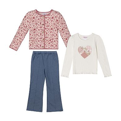 Girls 4-6x Little Lass 3-pc. Floral Jacket, Long Sleeve Tee & Denim Pants Set