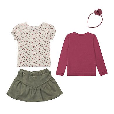 Girls 4-6x Little Lass 4-pc. Floral Tee, Sweatshirt, Skort & Headband Set