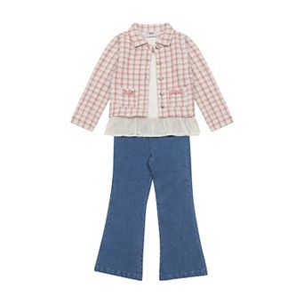 Girls 4-6x Little Lass 3 pc Jacket, Long Sleeve Top & Denim Pants Set