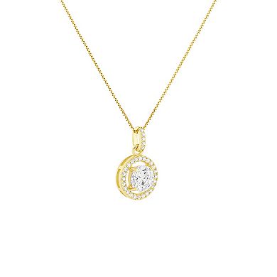 PRIMROSE Sterling Silver Cubic Zirconia Halo Box Chain Pendant Necklace