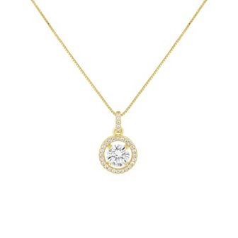 PRIMROSE Sterling Silver Cubic Zirconia Halo Box Chain Pendant Necklace