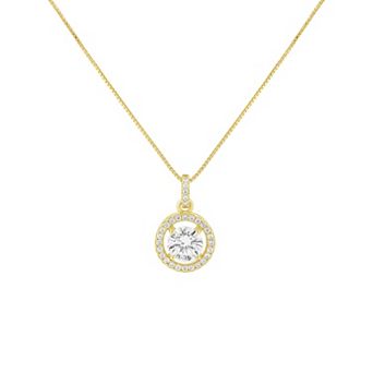 PRIMROSE Sterling Silver Cubic Zirconia Halo Box Chain Pendant Necklace