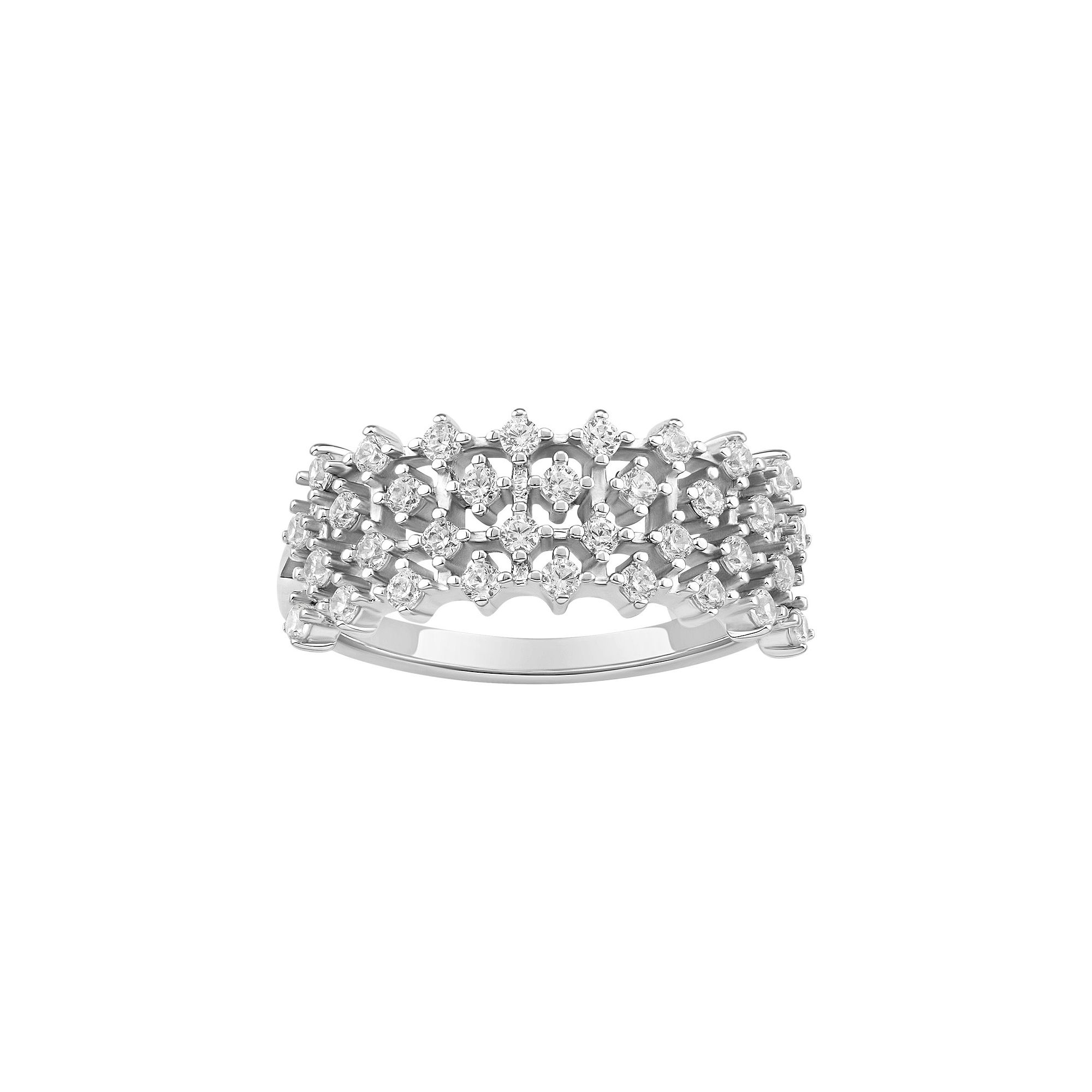 PRIMROSE Sterling Silver 4 Row Cubic Zirconia Band Ring, Womens, Size: 9