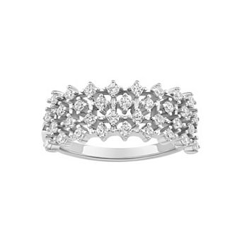 PRIMROSE Sterling Silver 4 Row Cubic Zirconia Band Ring