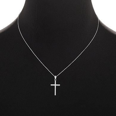 PRIMROSE Sterling Silver Pave Cubic Zirconia Cross Box Chain Pendant Necklace