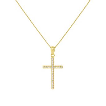 PRIMROSE Sterling Silver Pave Cubic Zirconia Cross Box Chain Pendant Necklace