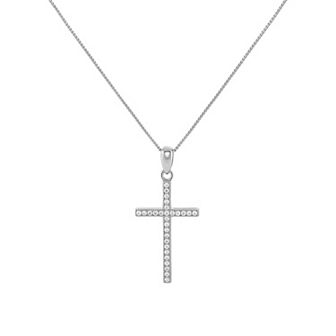 PRIMROSE Sterling Silver Pave Cubic Zirconia Cross Box Chain Pendant Necklace