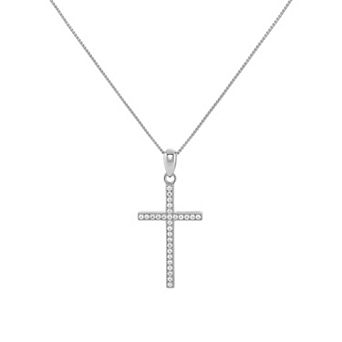 PRIMROSE Sterling Silver Pave Cubic Zirconia Cross Box Chain Pendant Necklace