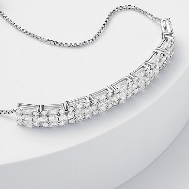 Brilliance Silver Tone Crystal Stone And Cubic Zirconia Multi Square Adjustable Bracelet