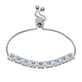 Brilliance Silver Tone Crystal Stone And Cubic Zirconia Multi Square Adjustable Bracelet