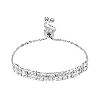 Brilliance Silver Tone Crystal Stone And Cubic Zirconia Multi Square Adjustable Bracelet