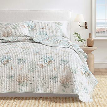 Madelinen® Reversible Coastal Coral Cotton Quilt Set with Shams