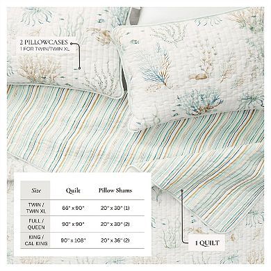 Madelinen® Reversible Coastal Coral Cotton Quilt Set with Shams