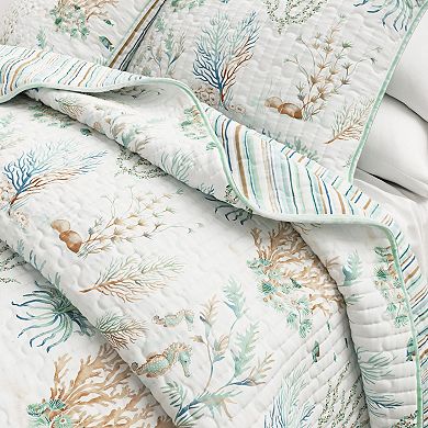 Madelinen® Reversible Coastal Coral Cotton Quilt Set with Shams
