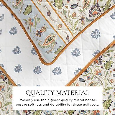 Madelinen® Floral Block Bordered Cotton Quilt Set with Shams