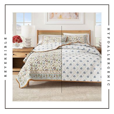 Madelinen® Floral Block Bordered Cotton Quilt Set with Shams