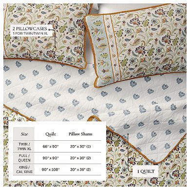 Madelinen® Floral Block Bordered Cotton Quilt Set with Shams