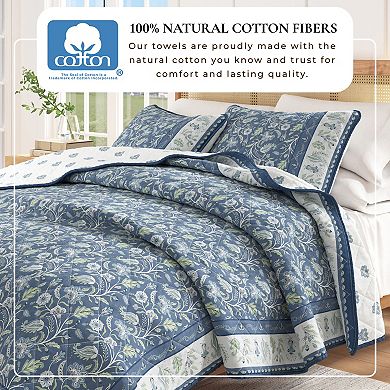 Madelinen® Floral Block Bordered Cotton Quilt Set with Shams