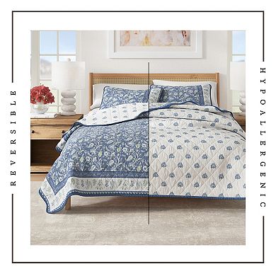 Madelinen® Floral Block Bordered Cotton Quilt Set with Shams