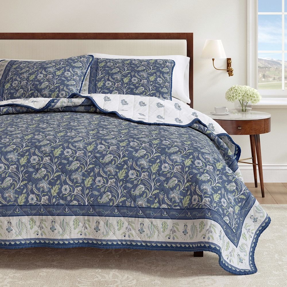 Floral Print & Scallopeded Edge Cotton Quilt Set - Katrin Collection