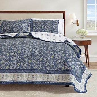 Madelinen® Floral Block Bordered Cotton Quilt Set with Shams