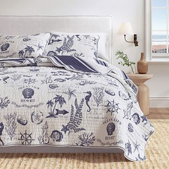 Madelinen® Coastal Motif Cotton Quilt Set with Shams