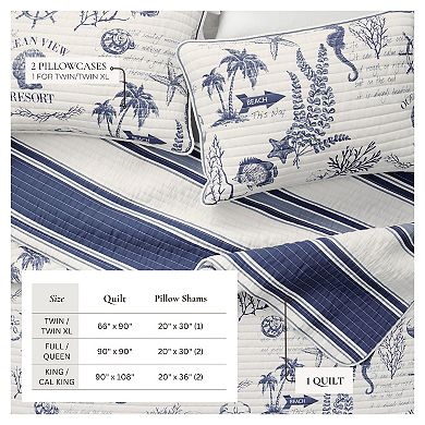 Madelinen® Coastal Motif Cotton Quilt Set with Shams