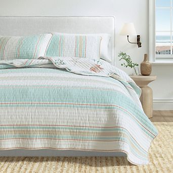 Madelinen® Reversible Stripe and Coastal Printed Cotton Quilt Set with Shams