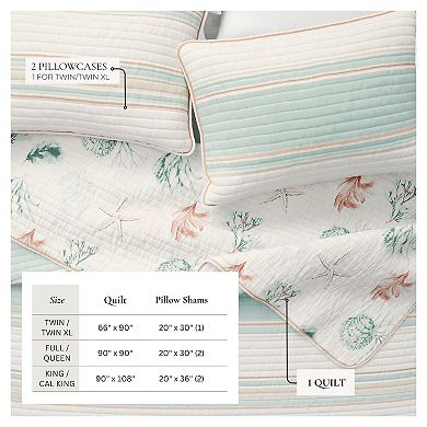 Madelinen® Reversible Stripe and Coastal Printed Cotton Quilt Set with Shams