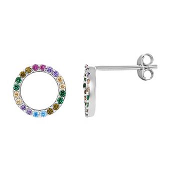 PRIMROSE Sterling Silver Multi Color Cubic Zirconia Circle Stud Earrings