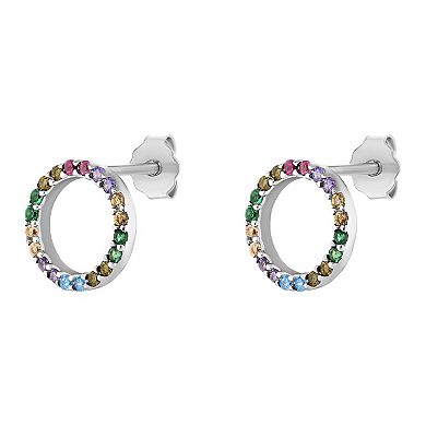 PRIMROSE Sterling Silver Multi Color Cubic Zirconia Circle Stud Earrings