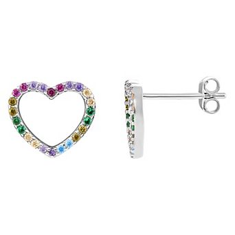 PRIMROSE Sterling Silver Multi Color Cubic Zirconia Open Heart Stud Earrings