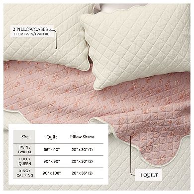 Madelinen® Scalloped Edge Floral Print Reversible Quilt Set with Shams