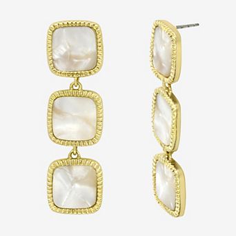 City Luxe Gold Tone Mother-of-Pearl Triple Drop Earrings