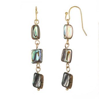 City Luxe Gold Tone 3 Abalone Stone Drop Earrings
